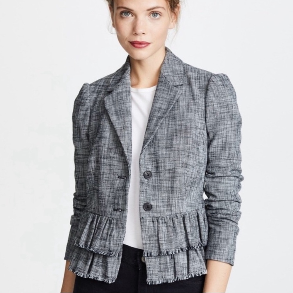 Rebecca Taylor Tweed Blazer Classic Cropped Size 4 Jacket Ruffles Women’s